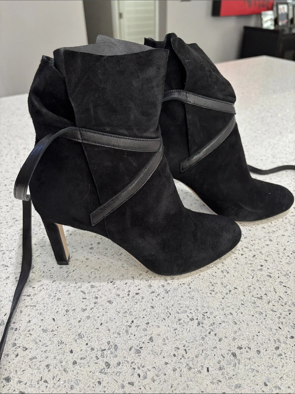 Jimmy Choo Black Suede Wrap-Ankle Heeled Boots - Picture 2 of 6